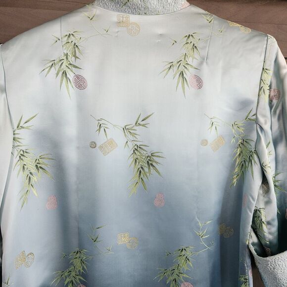 Mulchands Silk Womens Vintage Asian Kimono Light Blue Duster Robe Midi Dress - Picture 15 of 16
